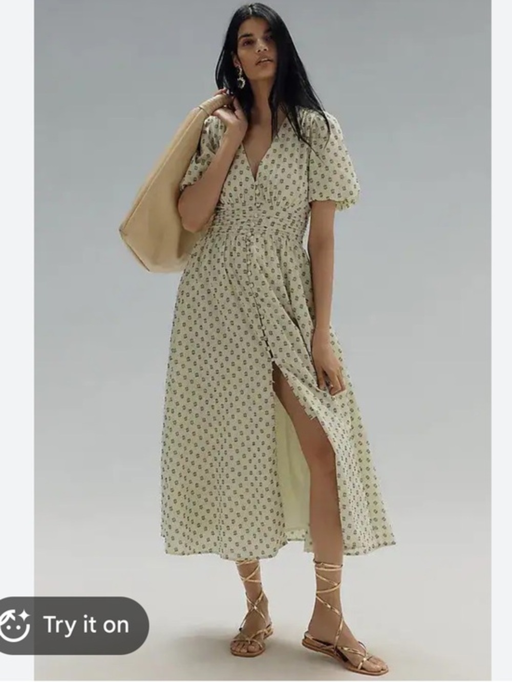 Anthropologie Cream Floral Maxi Dress
